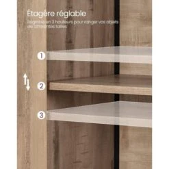 Songmics Buffet De Cuisine Avec 2 Compartiment Et 2 Portes, 60 X 35 X 124,5 Cm, Meuble De Rangement, Cadre En Acier, Couleur Chêne Marron Et Noir -Homcomes Boutique 92779680 4