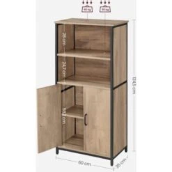 Songmics Buffet De Cuisine Avec 2 Compartiment Et 2 Portes, 60 X 35 X 124,5 Cm, Meuble De Rangement, Cadre En Acier, Couleur Chêne Marron Et Noir -Homcomes Boutique 92779680 5