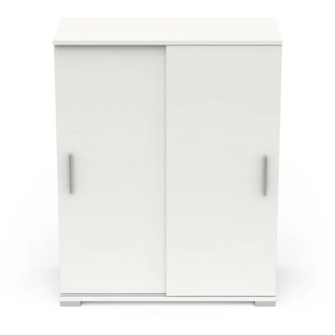 Buffet 2 Portes Coulissantes Blanc Mat - ZILY - L 80 X L 35 X H 101 Cm 3 Buffet 2 Portes Coulissantes Blanc Mat - ZILY - L 80 X L 35 X H 101 Cm