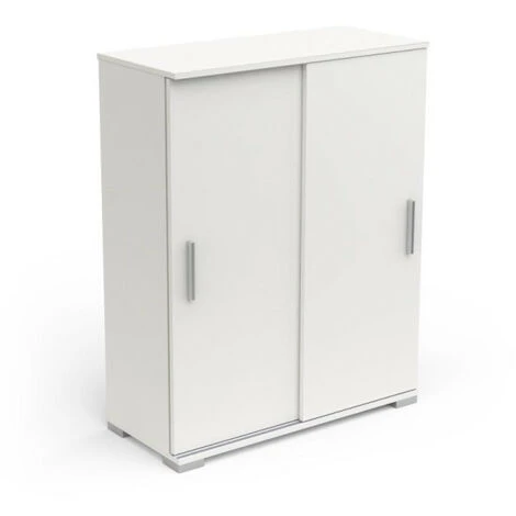 Buffet 2 Portes Coulissantes Blanc Mat - ZILY - L 80 X L 35 X H 101 Cm 4 Buffet 2 Portes Coulissantes Blanc Mat - ZILY - L 80 X L 35 X H 101 Cm – Image 2