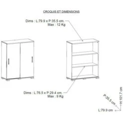 Buffet 2 Portes Coulissantes Blanc Mat - ZILY - L 80 X L 35 X H 101 Cm 7 Buffet 2 Portes Coulissantes Blanc Mat - ZILY - L 80 X L 35 X H 101 Cm -Homcomes Boutique 93975747 3