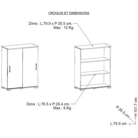 Buffet 2 Portes Coulissantes Blanc Mat - ZILY - L 80 X L 35 X H 101 Cm 5 Buffet 2 Portes Coulissantes Blanc Mat - ZILY - L 80 X L 35 X H 101 Cm – Image 3