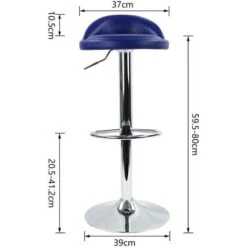 Tabouret De Bar, Réglable En Hauteur & Rotatif Tabouret De Travail En Cuir Synthétique Bleu -Homcomes Boutique 94036286 2
