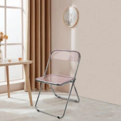 GUOYIHUA® Chaise Pliante Moderne, Cadre Chromé, Assise Acrylique, Convient Pour Salle à Manger, Salon, 46 X 46 X 77 Cm, Rose 11 GUOYIHUA® Chaise Pliante Moderne, Cadre Chromé, Assise Acrylique, Convient Pour Salle à Manger, Salon, 46 X 46 X 77 Cm, Rose -Homcomes Boutique 94494692 5