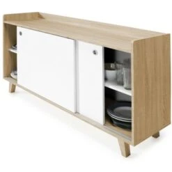 TOPKIT Buffet à 2 Portes Coulissantes 2160 Buffet Buffet Buffet De Salle à Manger Couleur Chêne Blanc