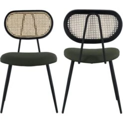 Lot De 2 Chaises En Cannage Et Tissu Boucle Vert Kaki ELENA -Homcomes Boutique 94987109 4