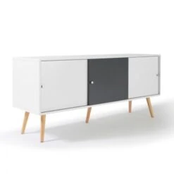 Buffet EFFIE Scandinave 3 Portes Bois Blanc Et Gris