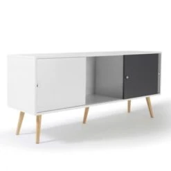 Buffet EFFIE Scandinave 3 Portes Bois Blanc Et Gris -Homcomes Boutique 9588620 4