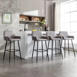 Table De Bar Design Scandinave, Lot De 4 Chaises De Bar Avec Dossier, Accoudoirs Et Repose-pieds, Velours Gris