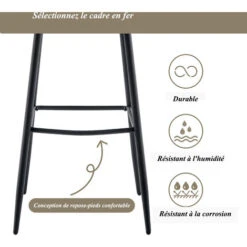 Table De Bar Design Scandinave, Lot De 4 Chaises De Bar Avec Dossier, Accoudoirs Et Repose-pieds, Velours Gris -Homcomes Boutique 95961322 4