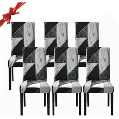 Lot De 6 Housses De Chaise De Salle à Manger, Housses De Chaise Extensibles, Housses De Protection Amovibles En Spandex Lavables (géométrie Noire, 6 Pièces)