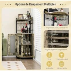 COSTWAY Buffet Cuisine Industriel, Armoire Cuisine Avec Étagère D’Angle Réglable Et Placard à Porte En Maille Métallique, Porte-Verres, Kit Anti-basculement Inclu, 48x48x130 CM -Homcomes Boutique 97374218 3