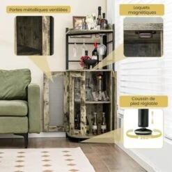 COSTWAY Buffet Cuisine Industriel, Armoire Cuisine Avec Étagère D’Angle Réglable Et Placard à Porte En Maille Métallique, Porte-Verres, Kit Anti-basculement Inclu, 48x48x130 CM -Homcomes Boutique 97374218 4