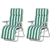 OUTSUNNY Lot De 2 Chaise Longue Bain De Soleil Adjustable Pliable Transat Lit De Jardin En Acier Vert + Blanc -Homcomes Boutique 986508 1