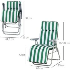 OUTSUNNY Lot De 2 Chaise Longue Bain De Soleil Adjustable Pliable Transat Lit De Jardin En Acier Vert + Blanc -Homcomes Boutique 986508 3