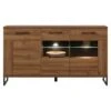 Buffet 3 Portes Chêne Foncé à LEDs - VARSOVIE - L 150.5 X L 40 X H 84.5 Cm -Homcomes Boutique 99581704 1