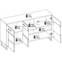 Buffet 3 Portes Chêne Foncé à LEDs - VARSOVIE - L 150.5 X L 40 X H 84.5 Cm -Homcomes Boutique 99581704 3