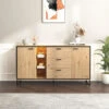 Buffet Avec éclairage LED 160 X 40 X 85 Cm, 2 Portes 3 Tiroirs 7 Compartiments, Coloris Bois Naturel, Meuble De Rangement Moderne -Homcomes Boutique 99694317 1