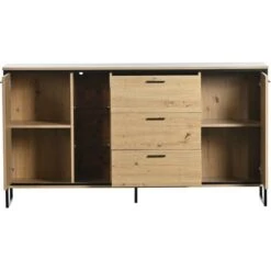 Buffet Avec éclairage LED 160 X 40 X 85 Cm, 2 Portes 3 Tiroirs 7 Compartiments, Coloris Bois Naturel, Meuble De Rangement Moderne -Homcomes Boutique 99694317 5